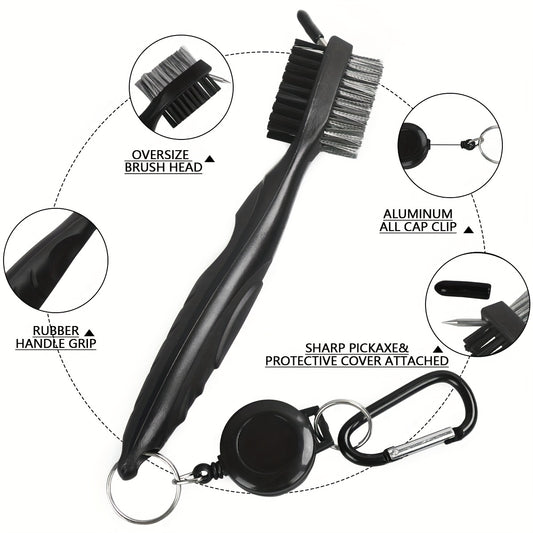 Golf Club Double Faced Clean Brush with Retractable Zip-line