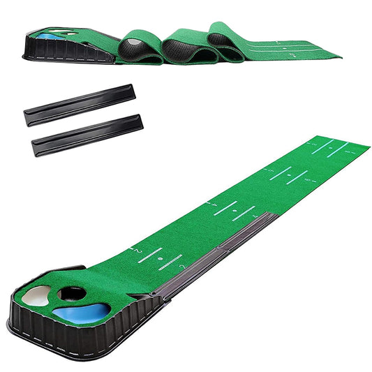 9FT Golf Putting Mat with Scale, Bunker and Water Hazard Hole