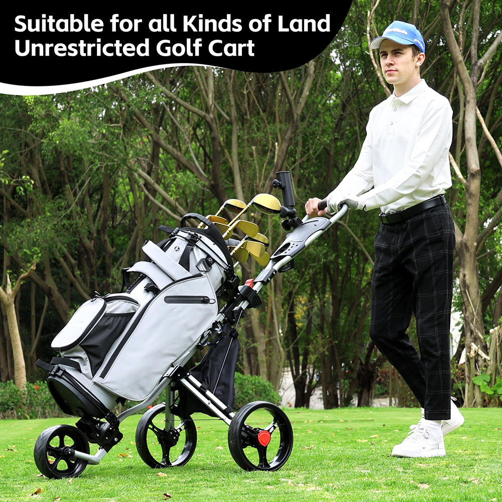 Deluxe 3 Wheel Golf Push Cart Silver Frame