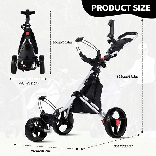 Deluxe 3 Wheel Golf Push Cart Silver Frame