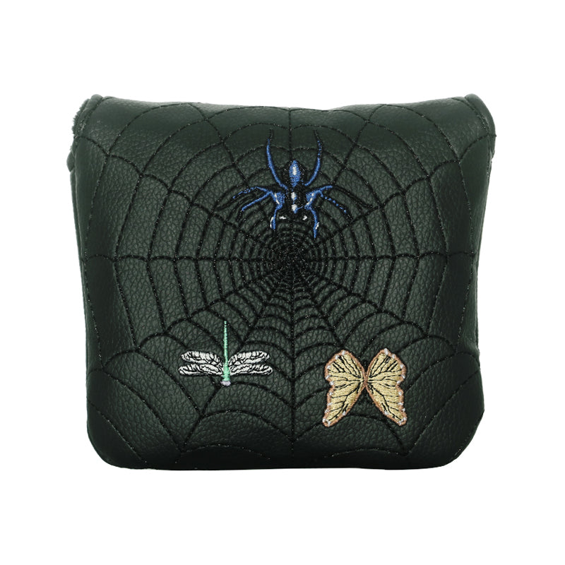 Spider Web Embroidery Mallet Putter Headcover | Durable PU Leather Golf Club Cover