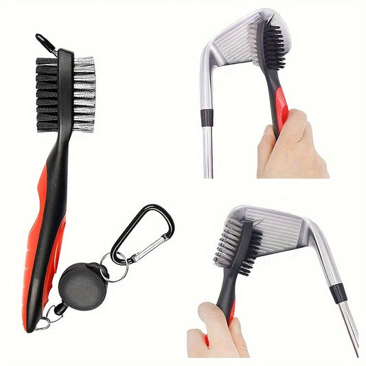 Golf Club Double Faced Clean Brush with Retractable Zip-line