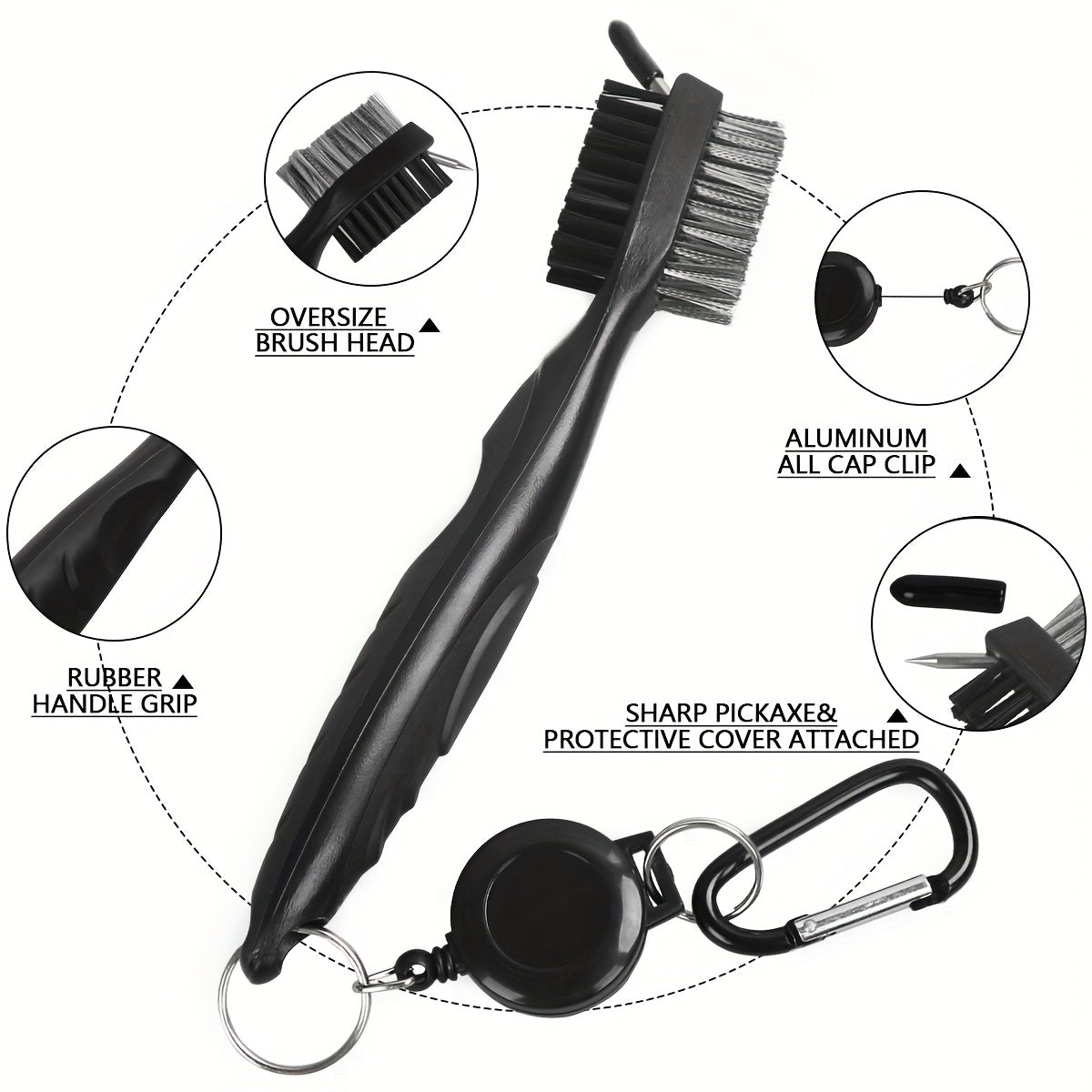Golf Club Double Faced Clean Brush with Retractable Zip-line