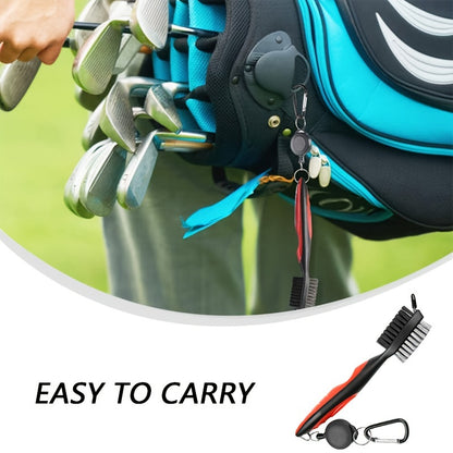 Golf Club Double Faced Clean Brush with Retractable Zip-line