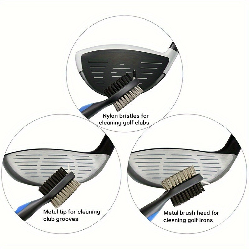 Golf Club Double Faced Clean Brush with Retractable Zip-line