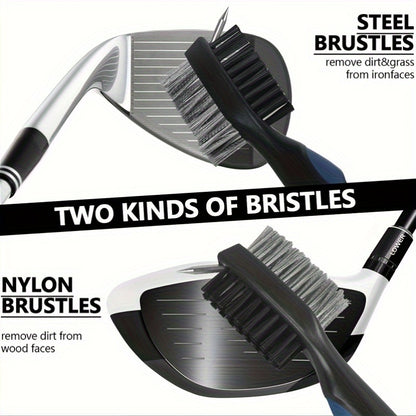 Golf Club Double Faced Clean Brush with Retractable Zip-line