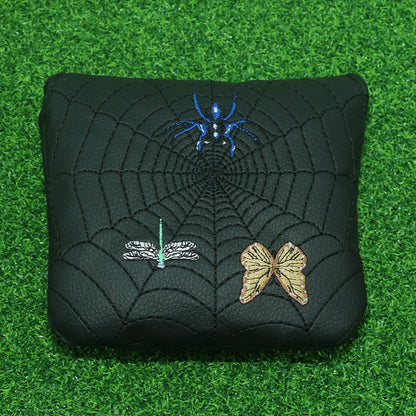 Spider Web Embroidery Mallet Putter Headcover | Durable PU Leather Golf Club Cover