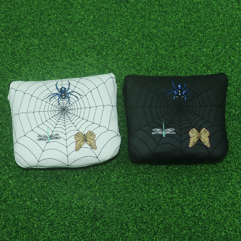 Spider Web Embroidery Mallet Putter Headcover | Durable PU Leather Golf Club Cover