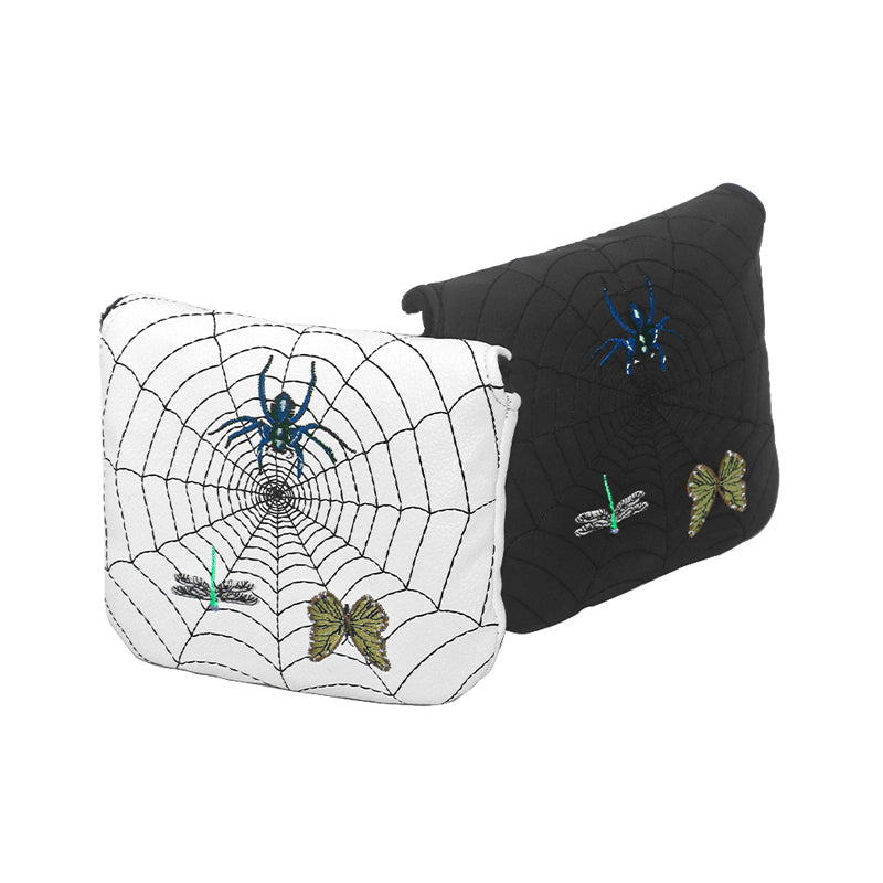 Spider Web Embroidery Mallet Putter Headcover | Durable PU Leather Golf Club Cover