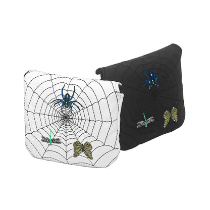 Spider Web Embroidery Mallet Putter Headcover | Durable PU Leather Golf Club Cover
