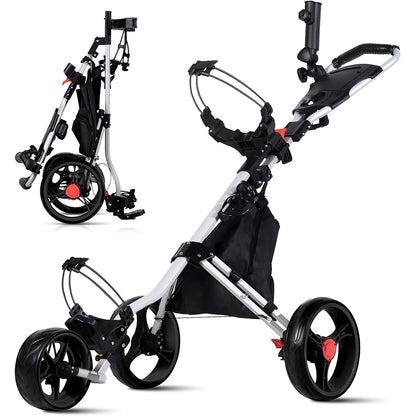 Deluxe 3 Wheel Golf Push Cart Silver Frame