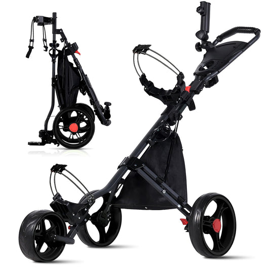 Deluxe 3 Wheel Golf Push Cart Black Frame