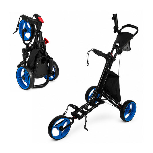 Premium Foldable 3-Wheel Golf Push Cart with Cooler Bag, Umbrella Holder & Storage Mesh Bag