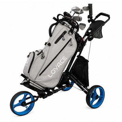 Premium Foldable 3-Wheel Golf Push Cart with Cooler Bag, Umbrella Holder & Storage Mesh Bag