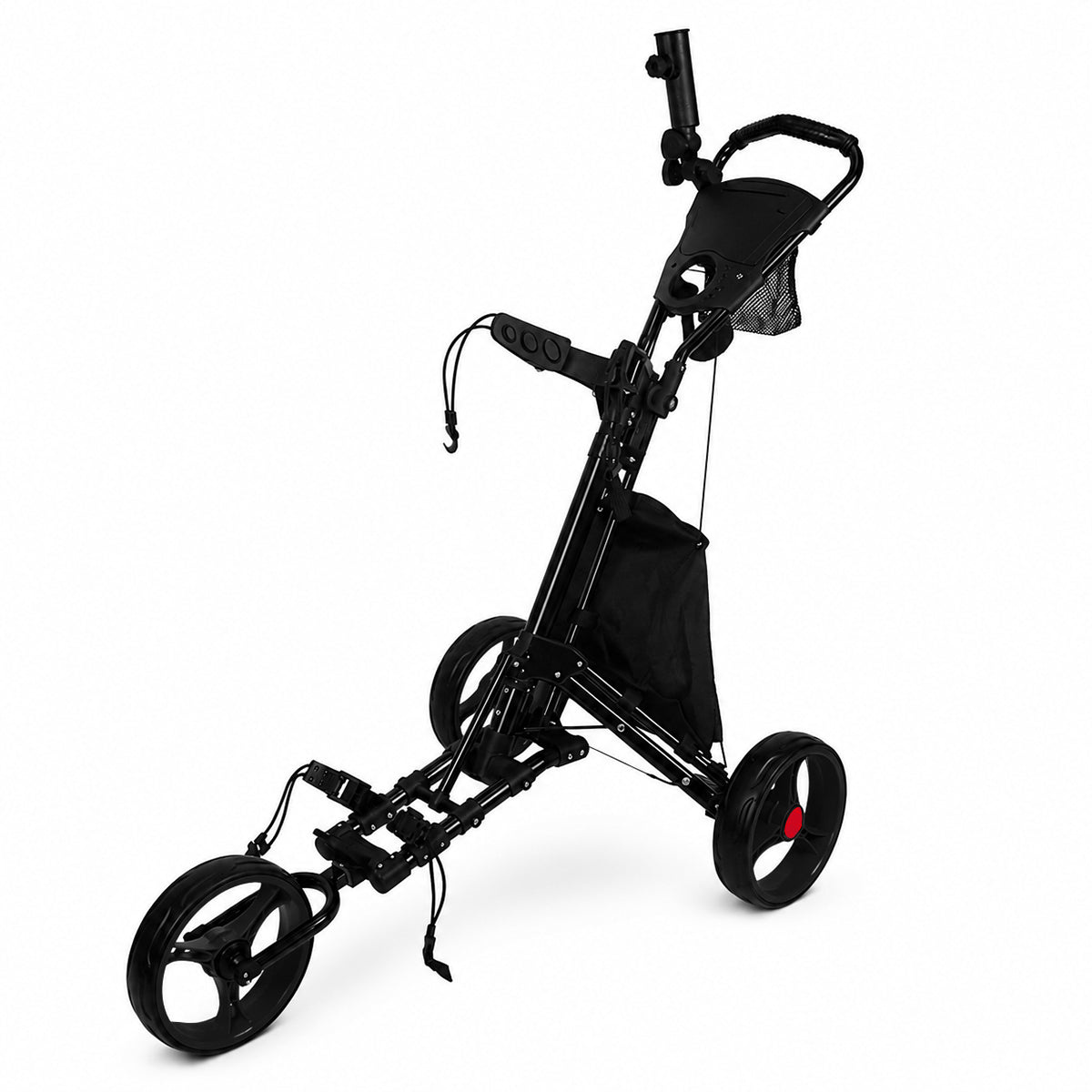 Premium Foldable 3-Wheel Golf Push Cart with Cooler Bag, Umbrella Holder & Storage Mesh Bag