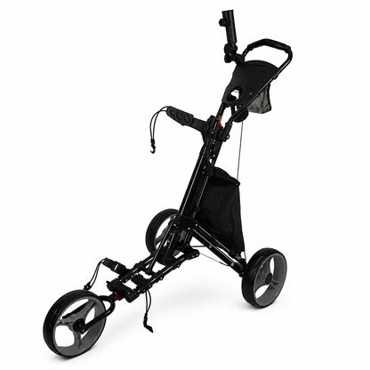 Premium Foldable 3-Wheel Golf Push Cart with Cooler Bag, Umbrella Holder & Storage Mesh Bag