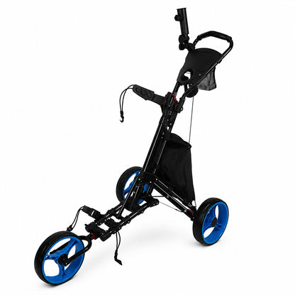 Premium Foldable 3-Wheel Golf Push Cart with Cooler Bag, Umbrella Holder & Storage Mesh Bag