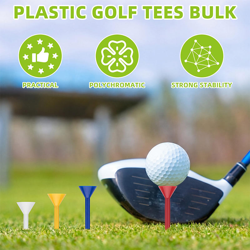Plastic Golf Tees Larger Cup Mixed Color 3-1/4" 20 Pack