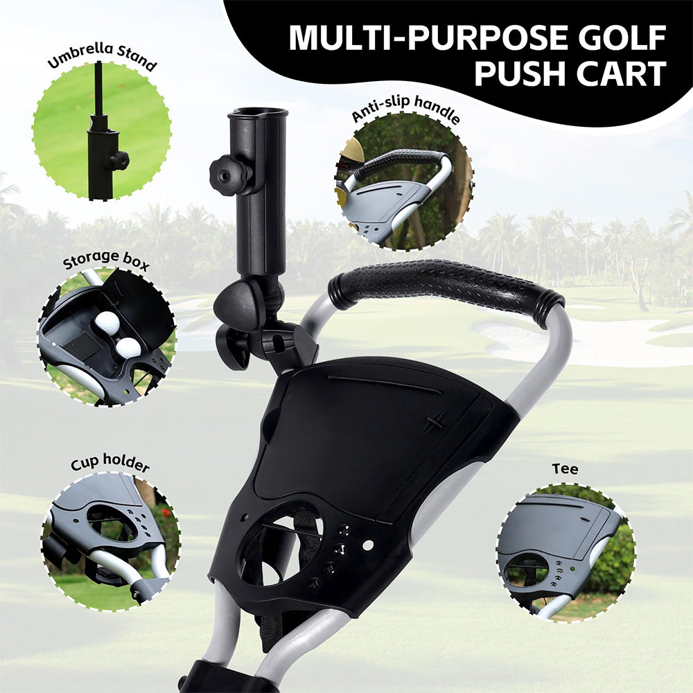 Deluxe 3 Wheel Golf Push Cart Silver Frame
