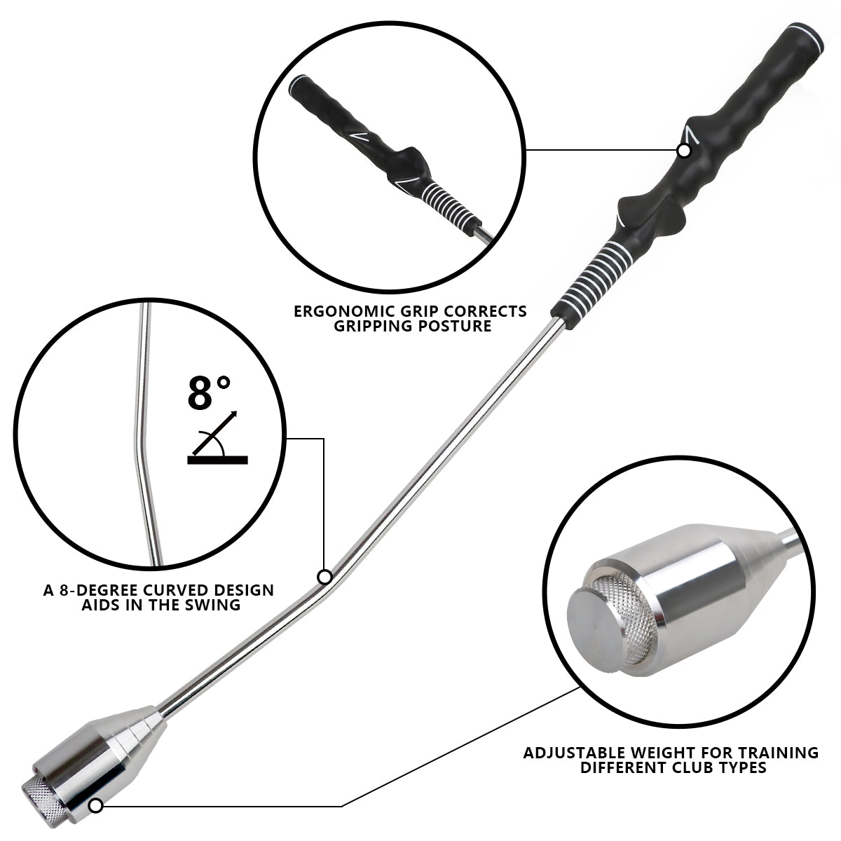 Golf Swing Trainer Aid with Weighted Iron Head