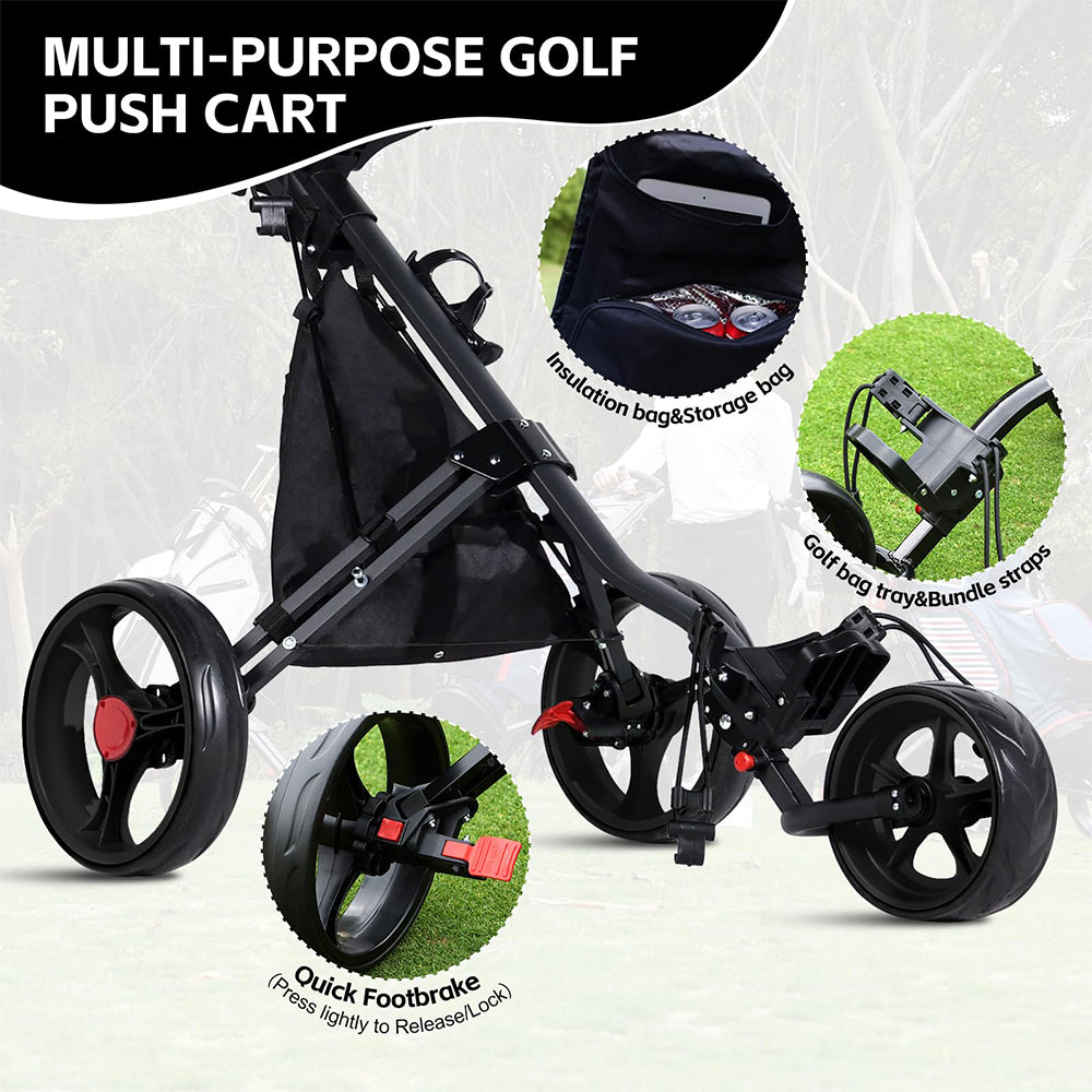 Deluxe 3 Wheel Golf Push Cart Black Frame