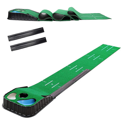 9FT Golf Putting Mat with Scale,  Bunker and Water Hazard Hole