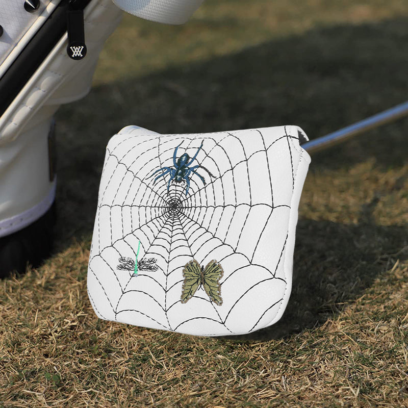 Spider Web Embroidery Mallet Putter Headcover | Durable PU Leather Golf Club Cover