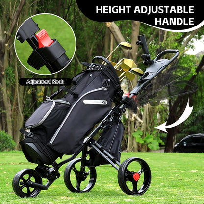 Deluxe 3 Wheel Golf Push Cart Black Frame