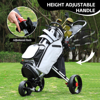 Deluxe 3 Wheel Golf Push Cart Silver Frame