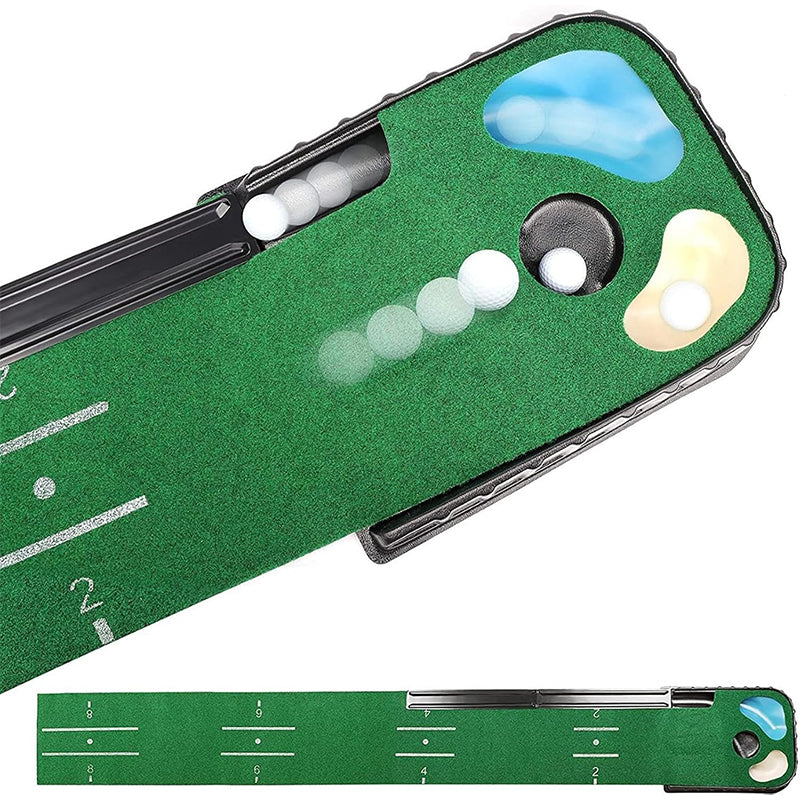 9FT Golf Putting Mat with Scale,  Bunker and Water Hazard Hole