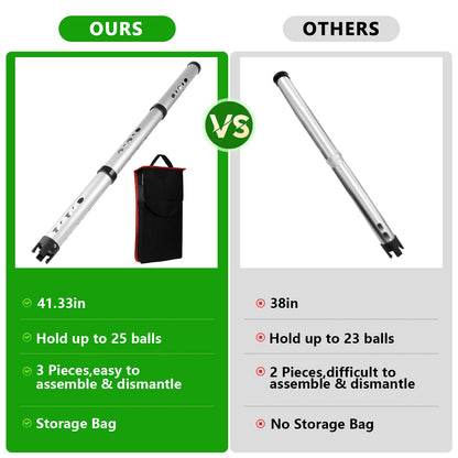 Golf Ball Picker Tube 3 Sections Aluminium Alloy with Plastic Hooks