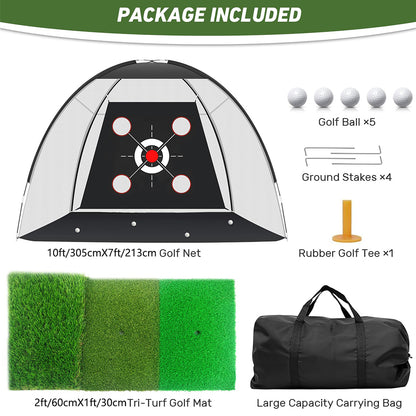 Golf Net with Golf Mat Practice Kit 10x7ft