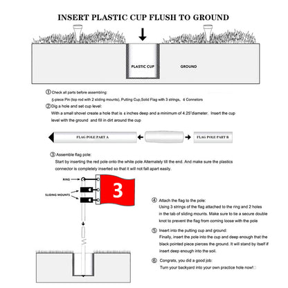 Golf 6ft Flag stick and Cup Glass Fiber 5-Section Design with Connectors