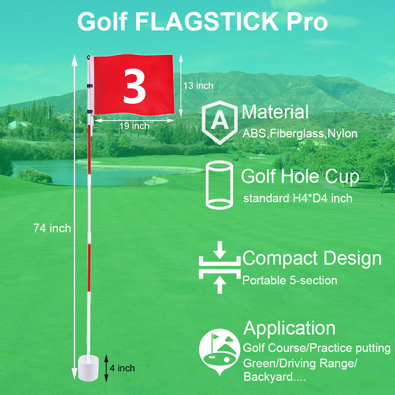 Golf 6ft Flag stick and Cup Glass Fiber 5-Section Design with Connectors