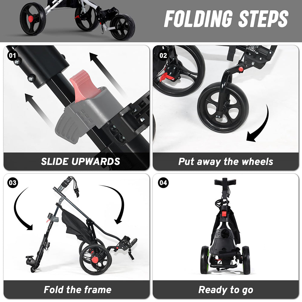 Deluxe 3 Wheel Golf Push Cart Silver Frame
