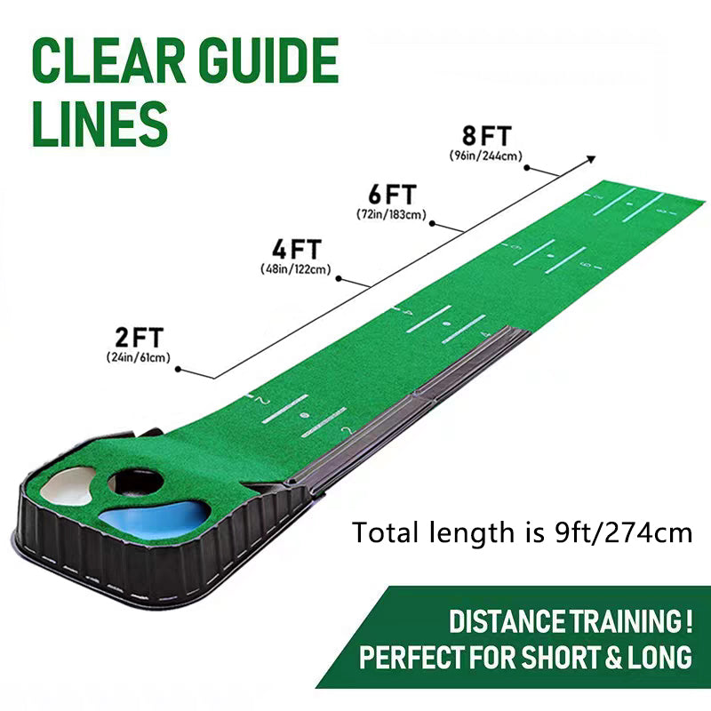 9FT Golf Putting Mat with Scale,  Bunker and Water Hazard Hole