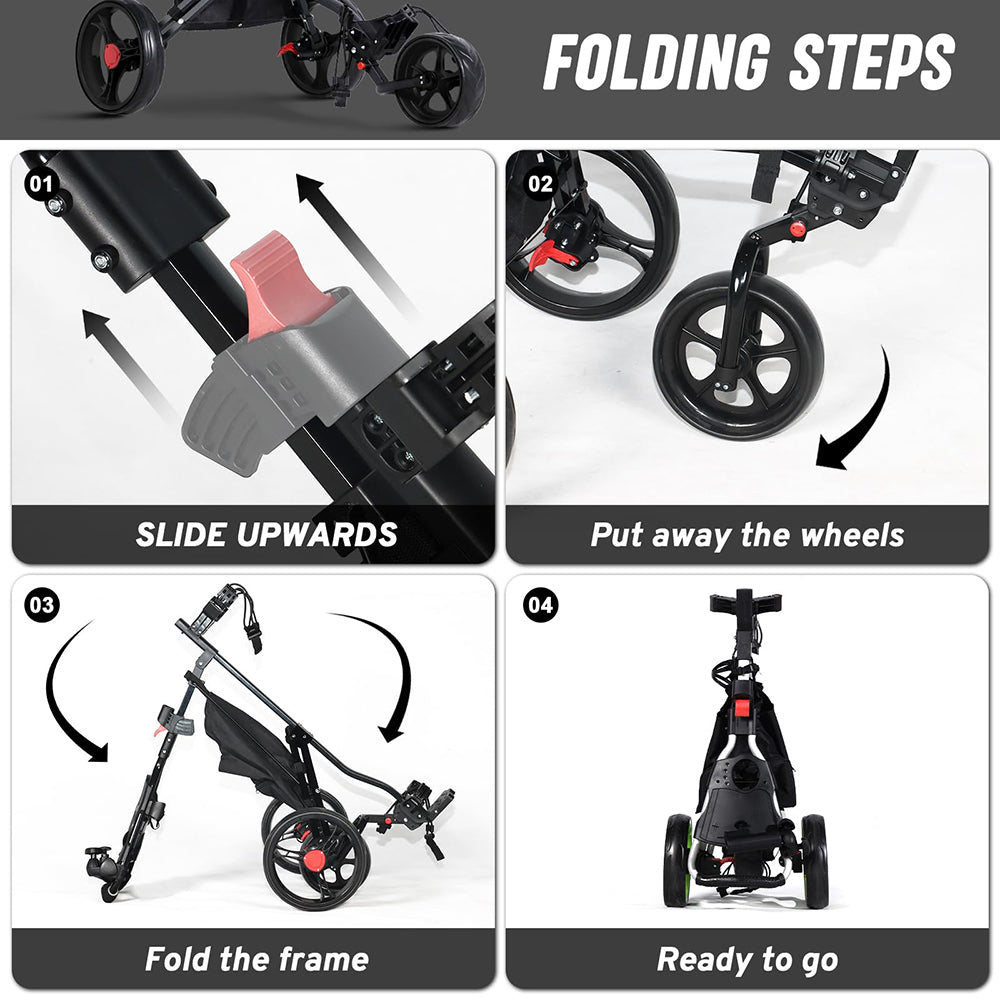 Deluxe 3 Wheel Golf Push Cart Black Frame