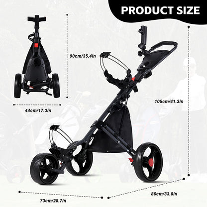 Deluxe 3 Wheel Golf Push Cart Black Frame