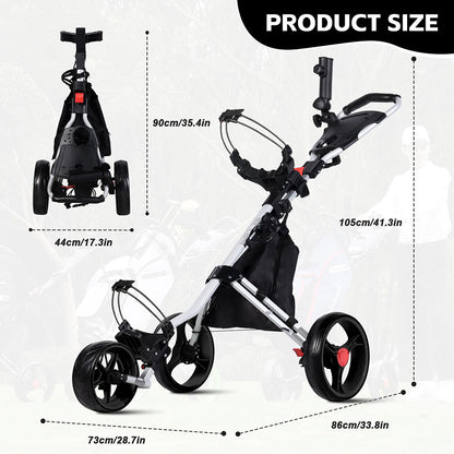 Deluxe 3 Wheel Golf Push Cart Silver Frame