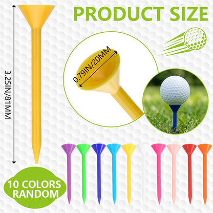 Plastic Golf Tees Larger Cup Mixed Color 3-1/4" 20 Pack