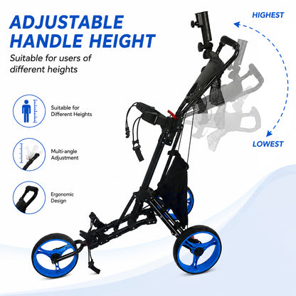 Premium Foldable 3-Wheel Golf Push Cart with Cooler Bag, Umbrella Holder & Storage Mesh Bag