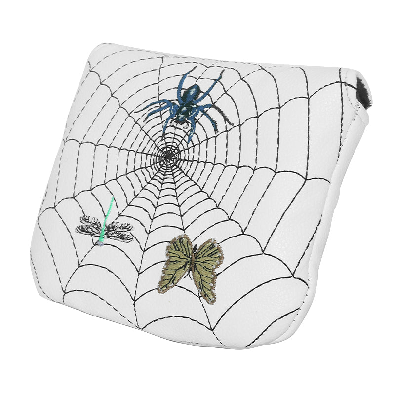 Spider Web Embroidery Mallet Putter Headcover | Durable PU Leather Golf Club Cover