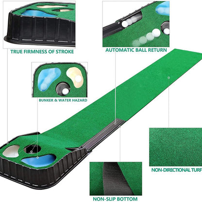 Golf Putting Mat with Bunker and Water Hazard Hole
