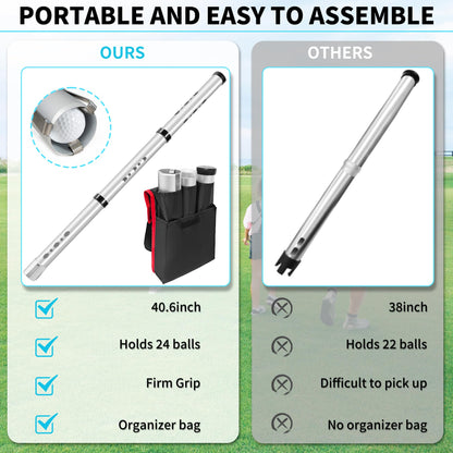 Golf Ball 3 Sections Aluminium Alloy Picker Tube with Metal Hooks