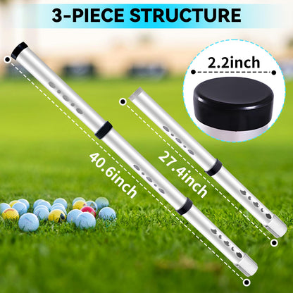 Golf Ball 3 Sections Aluminium Alloy Picker Tube with Metal Hooks