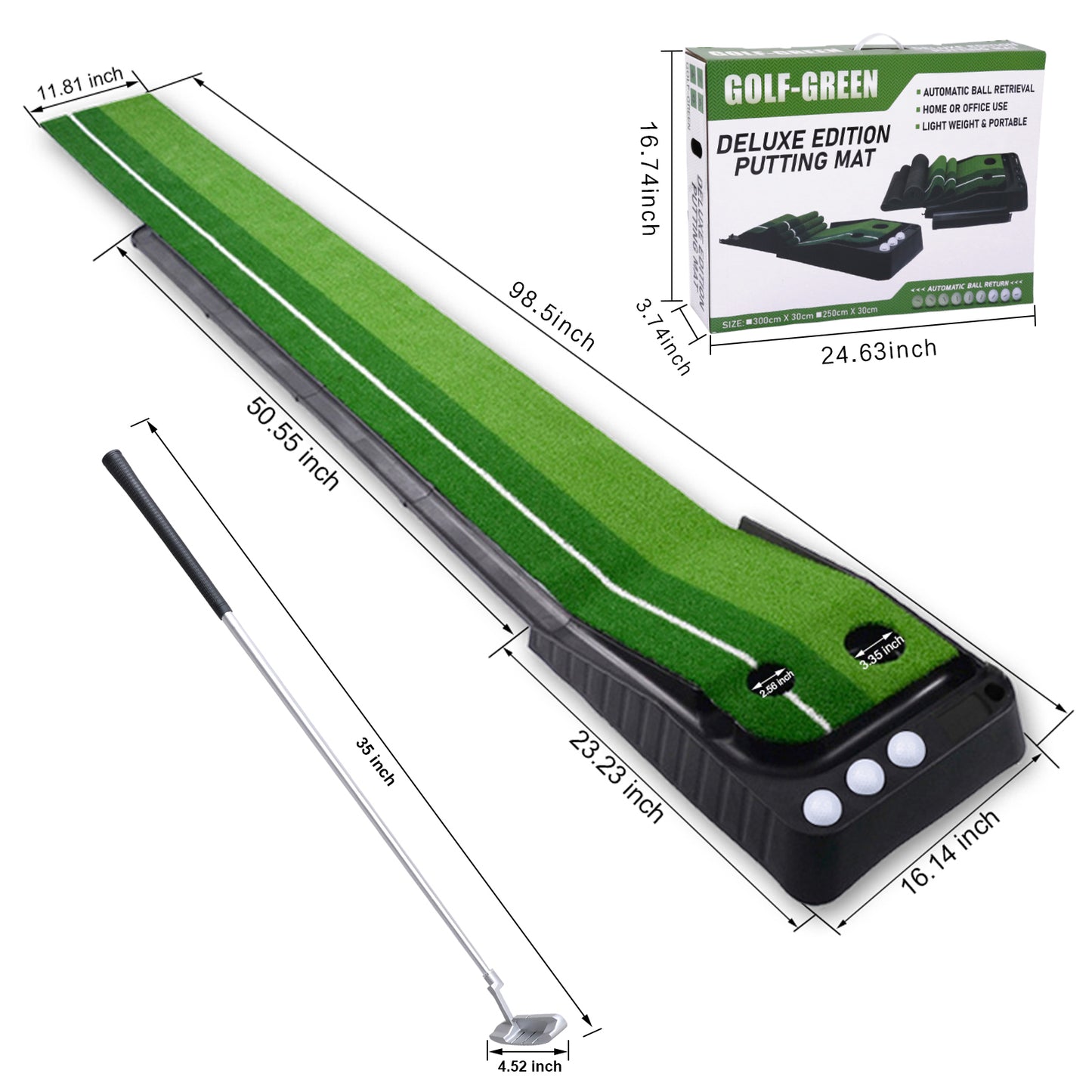 Golf Putting Mat with Putter and Balls