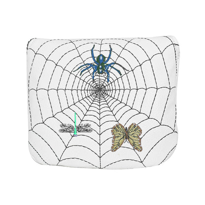 Spider Web Embroidery Mallet Putter Headcover | Durable PU Leather Golf Club Cover